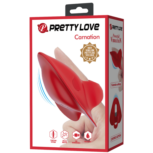 Pretty Love Carnation Rechargeable Finger Vibrator Red - Finger and Tongue Vibrators