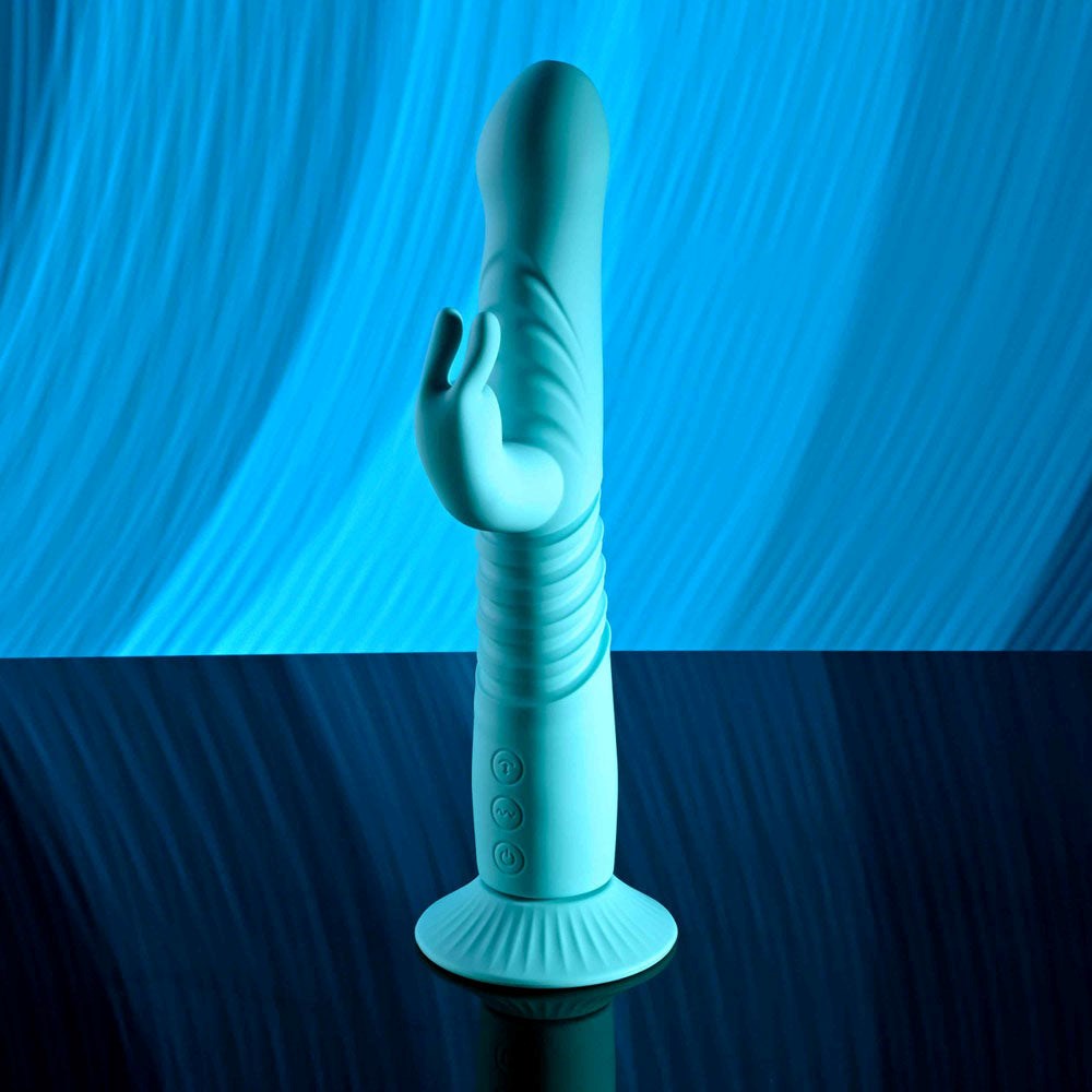 Evolved BUNNY HOP Thrusting Rabbit Vibrator Teal - Rabbit Vibrators