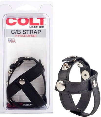 Leather C B Strap H-Piece Divider by California Exotics - Stretchy Cock Rings