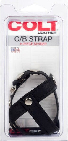 Leather C B Strap H-Piece Divider by California Exotics - Stretchy Cock Rings