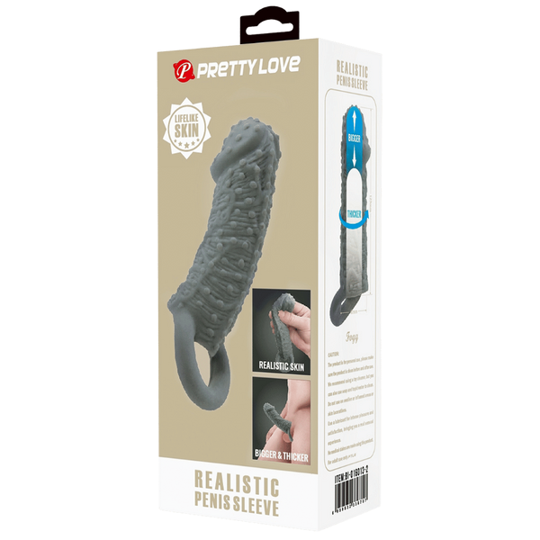 Pretty Love Realistic Male Penis Sleeve Black - Penis Sleeves and Extenders