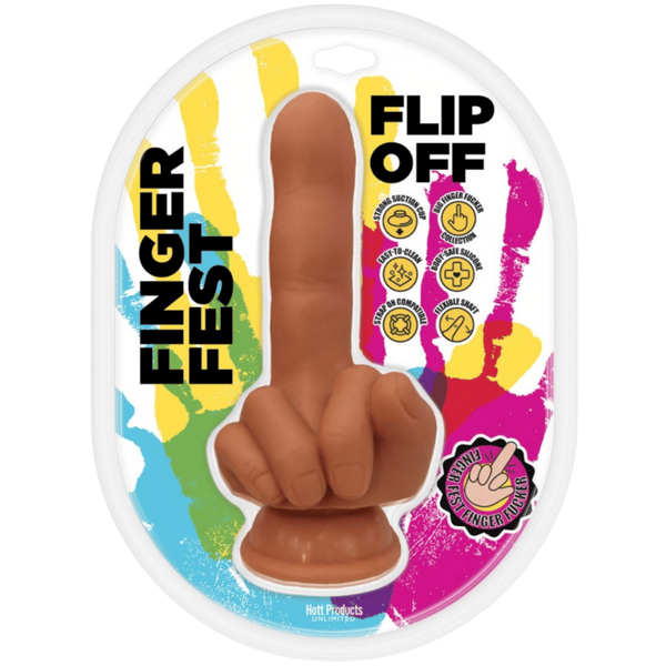 Hott Products Flip Off Finger Shaped Suction Cup Dildo Tan - Realistic Dildos