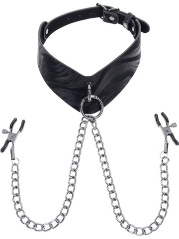 Velvet Noir Collar and Removable Clamps by Sportsheets - Collars and Leads