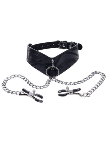 Velvet Noir Collar and Removable Clamps by Sportsheets - Collars and Leads