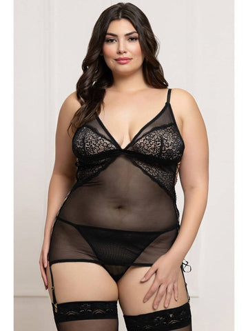 2 Piece Lace and Mesh Chemise Set by Seven 'til Midnight - BabyDolls And Chemises
