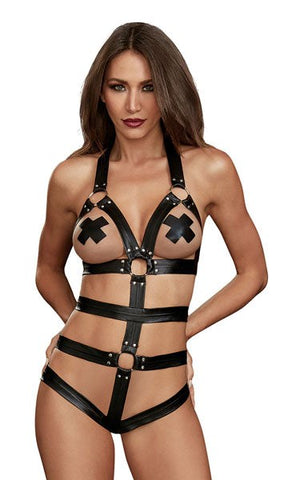 Strappy Faux Leather Women's Teddy by Dream Girl Lingerie - Her Fetish