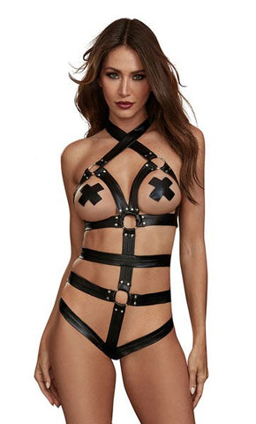 Strappy Faux Leather Women's Teddy by Dream Girl Lingerie - Her Fetish
