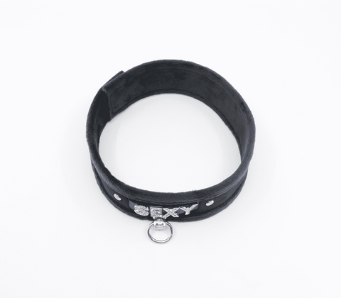 Diamante Sexy Fluffy Bondage Collar by Love In Leather - Collars and Leads