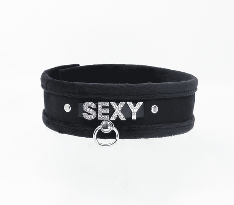 Diamante Sexy Fluffy Bondage Collar by Love In Leather - Collars and Leads