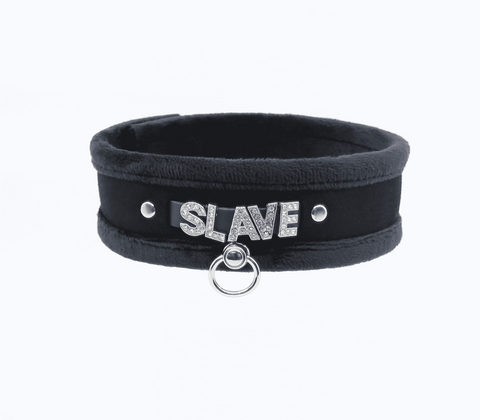 Diamante Slave Fluffy Fetish Collar by Love In Leather - Collars and Leads