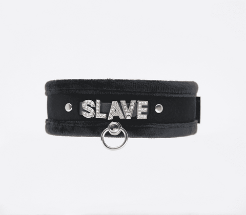 Diamante Slave Fluffy Fetish Collar by Love In Leather - Collars and Leads
