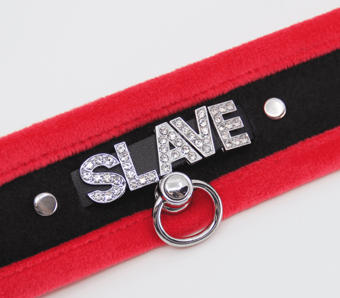 Diamante Slave Fluffy Fetish Collar by Love In Leather - Collars and Leads