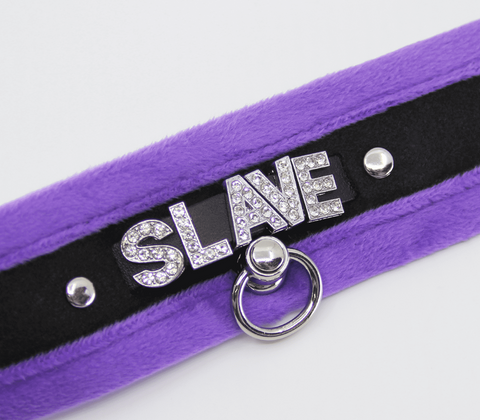 Diamante Slave Fluffy Fetish Collar by Love In Leather - Collars and Leads