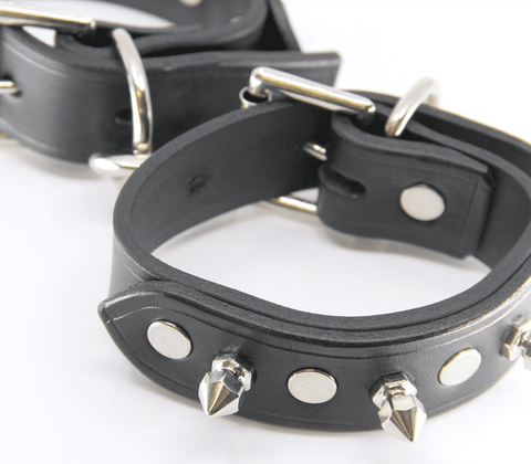 Spiked Leather Ankle Restraints by Love In Leather - Cuffs And Restraints