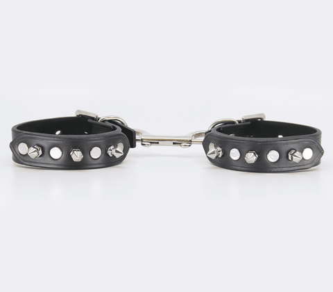 Spiked Leather Ankle Restraints by Love In Leather - Cuffs And Restraints