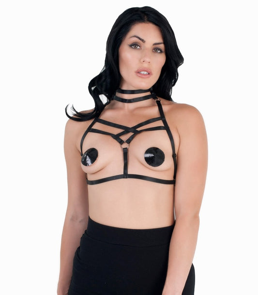 Love In Leather Intricate Harness Style Womens Bralette