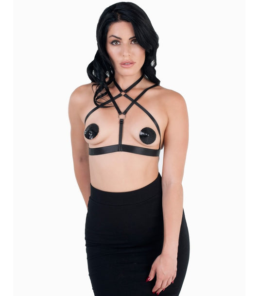 Love In Leather Cross Over Style Sexy Bralette