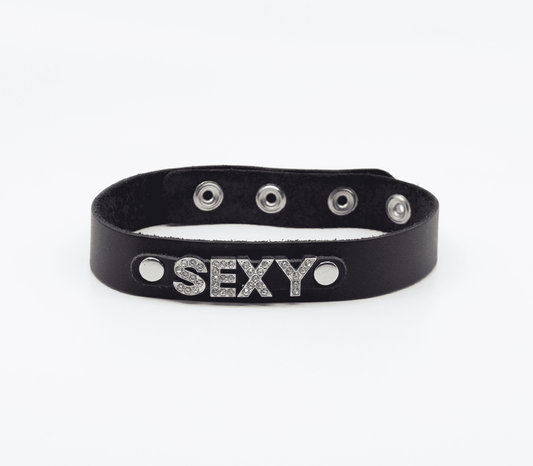 Love In Leather Diamante Sexy Word BDSM Collar