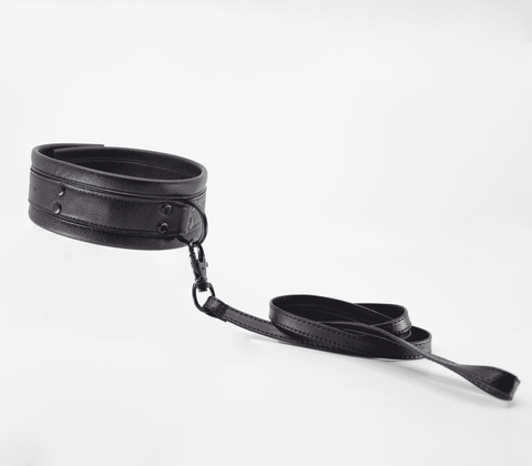Faux Leather Collar Lead Set Black by Love In Leather - Collars and Leads