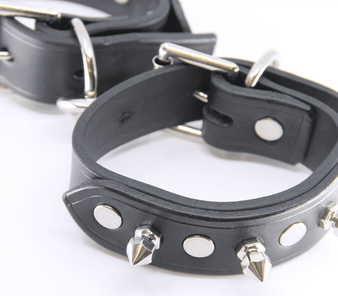 Spiked Leather Bondage Wrist Cuffs by Love In Leather - Cuffs And Restraints