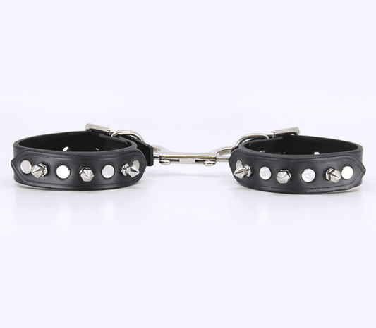 Love In Leather Spiked Leather Bondage Wrist Cuffs