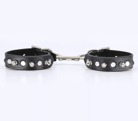 Spiked Leather Bondage Wrist Cuffs by Love In Leather - Cuffs And Restraints