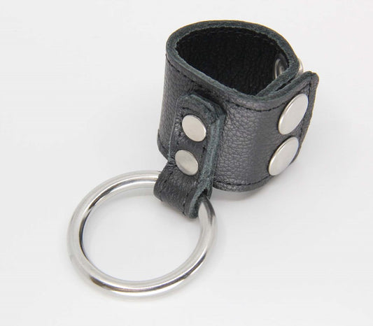 Love In Leather Steel Cock Ring With Ball Stretcher