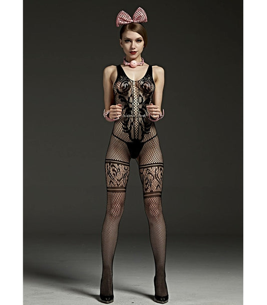 Rimes Lace Panel Crotchless Sexy Body Stockings