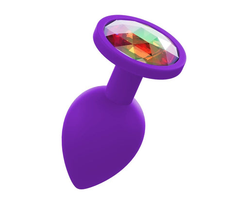 Premium Silicone Anal Plug With Gem Purple - Butt Plugs