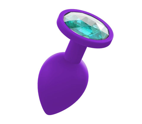 Premium Silicone Anal Plug With Gem Purple - Butt Plugs