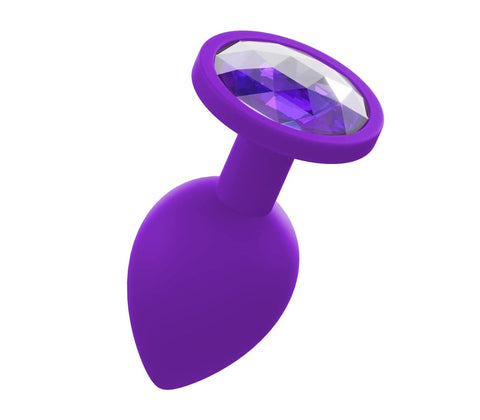 Premium Silicone Anal Plug With Gem Purple - Butt Plugs