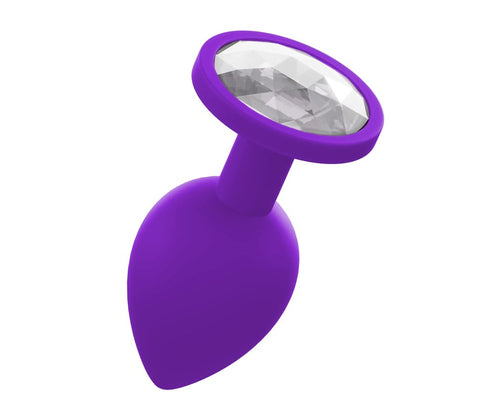 Premium Silicone Anal Plug With Gem Purple - Butt Plugs