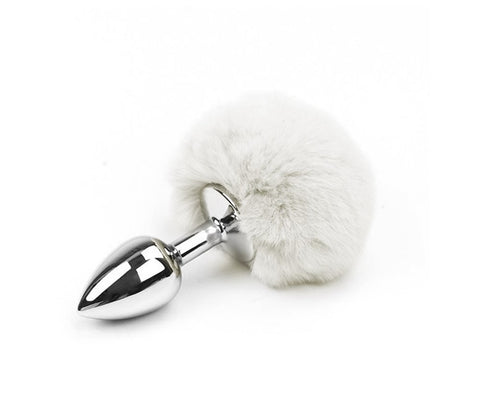 Faux Fur Bunny Tail Anal Plug White by Love In Leather - Butt Plugs