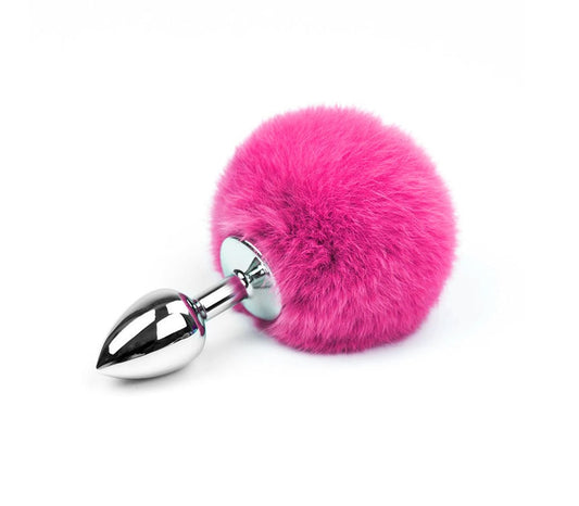 Love In Leather Bunny Tail Butt Plug Hot Pink