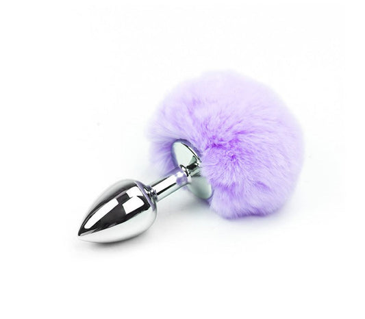 Love In Leather Faux Fur Bunny Tail Butt Plug Lilac