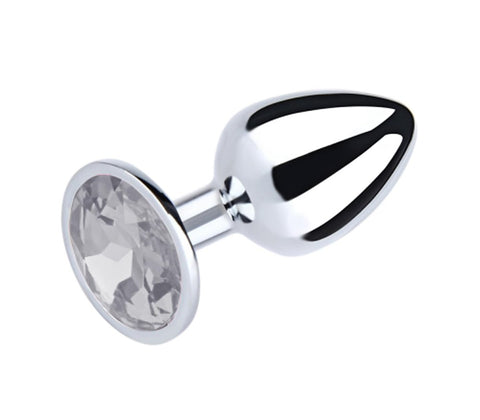 Metal Butt Plug With Round Gem Clear by Love In Leather - Butt Plugs