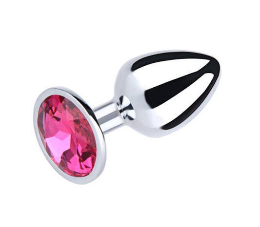 Love In Leather Metal Anal Plug With Round Gem Pink