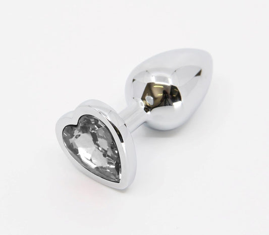 Love In Leather Metal Anal Plug With Heart Gem Clear