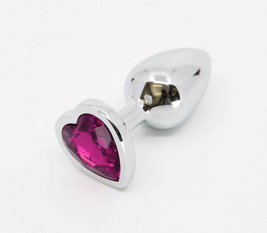 Love In Leather Metal Butt Plug With Heart Gem Pink