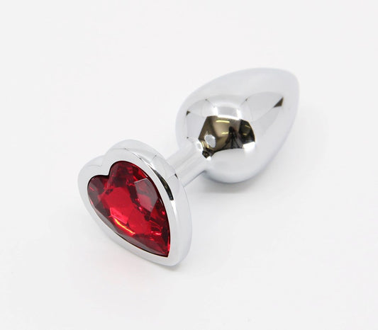 Love In Leather Metal Butt Plug With Heart Gem Red
