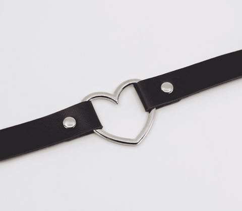 Heart Ring Faux Leather Fetish Choker by Love In Leather - Collars and Leads