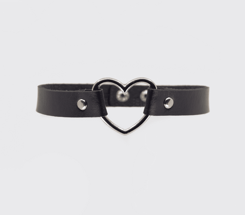 Heart Ring Faux Leather Fetish Choker by Love In Leather - Collars and Leads