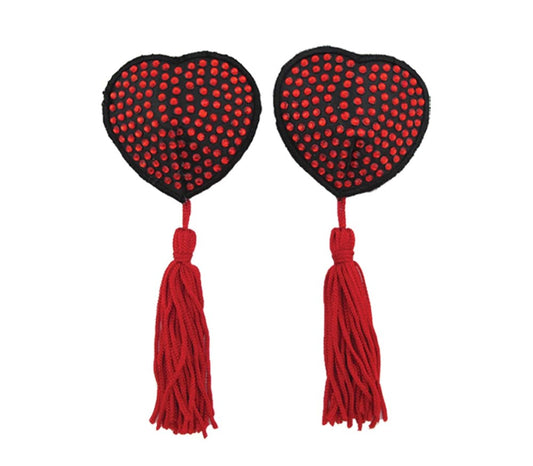 Love In Leather Heart Shape Rhienestone Nipple Tassels