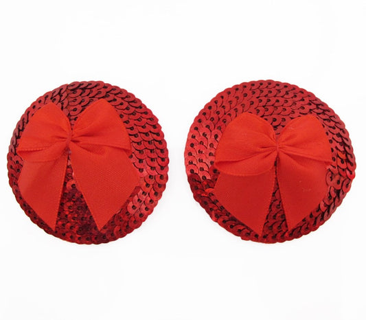 Love In Leather Round Sequin Nipple Pasties With Bow