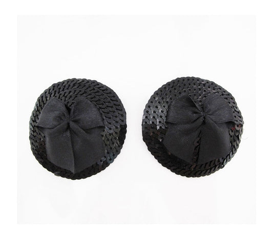 Round Sequin Nipple Pasties With Bow by Love In Leather - Breast and Nipple Toys
