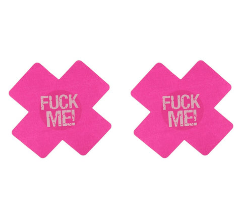 Fuck Me Satin Cross Nipple Pasties by Love In Leather - Breast and Nipple Toys