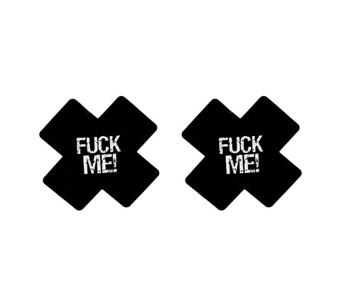 Fuck Me Satin Cross Nipple Pasties by Love In Leather - Breast and Nipple Toys