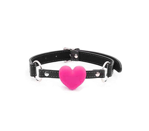 Faux Leather Gag With Silicone Heart by Love In Leather - Bondage Gags and Bits