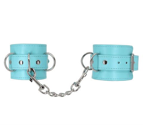 Turquoise Blue Faux Leather Wrist Cuffs by Berlin Baby - Cuffs And Restraints