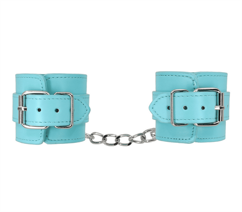 Turquoise Blue Faux Leather Wrist Cuffs by Berlin Baby - Cuffs And Restraints